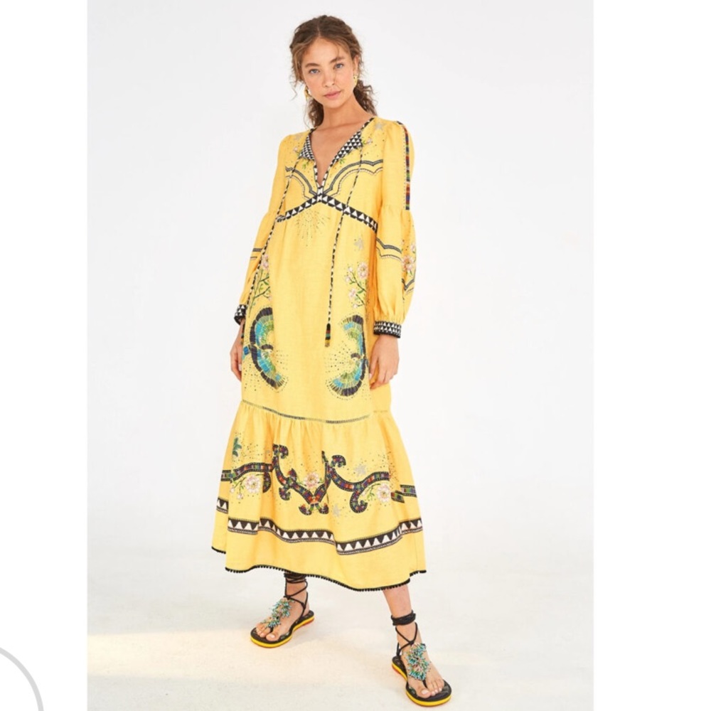 Farm Rio yellow linen maxi dress. US XS